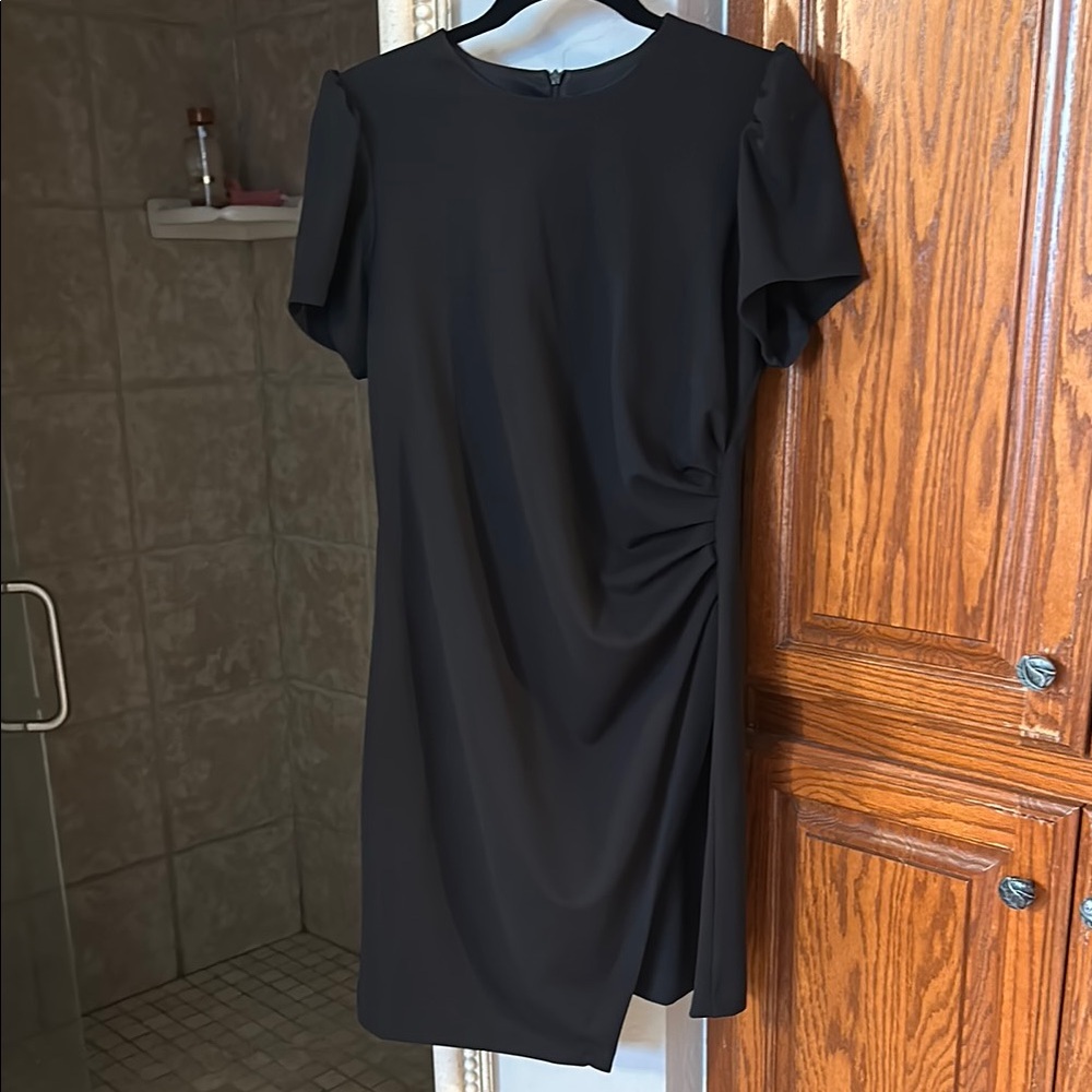 Donna Morgan Black Sheath Mini Dress with Flutter Sleeves